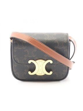 Celine Shoulder Bag Mini Claude Triomphe Black Brown Canvas Leather